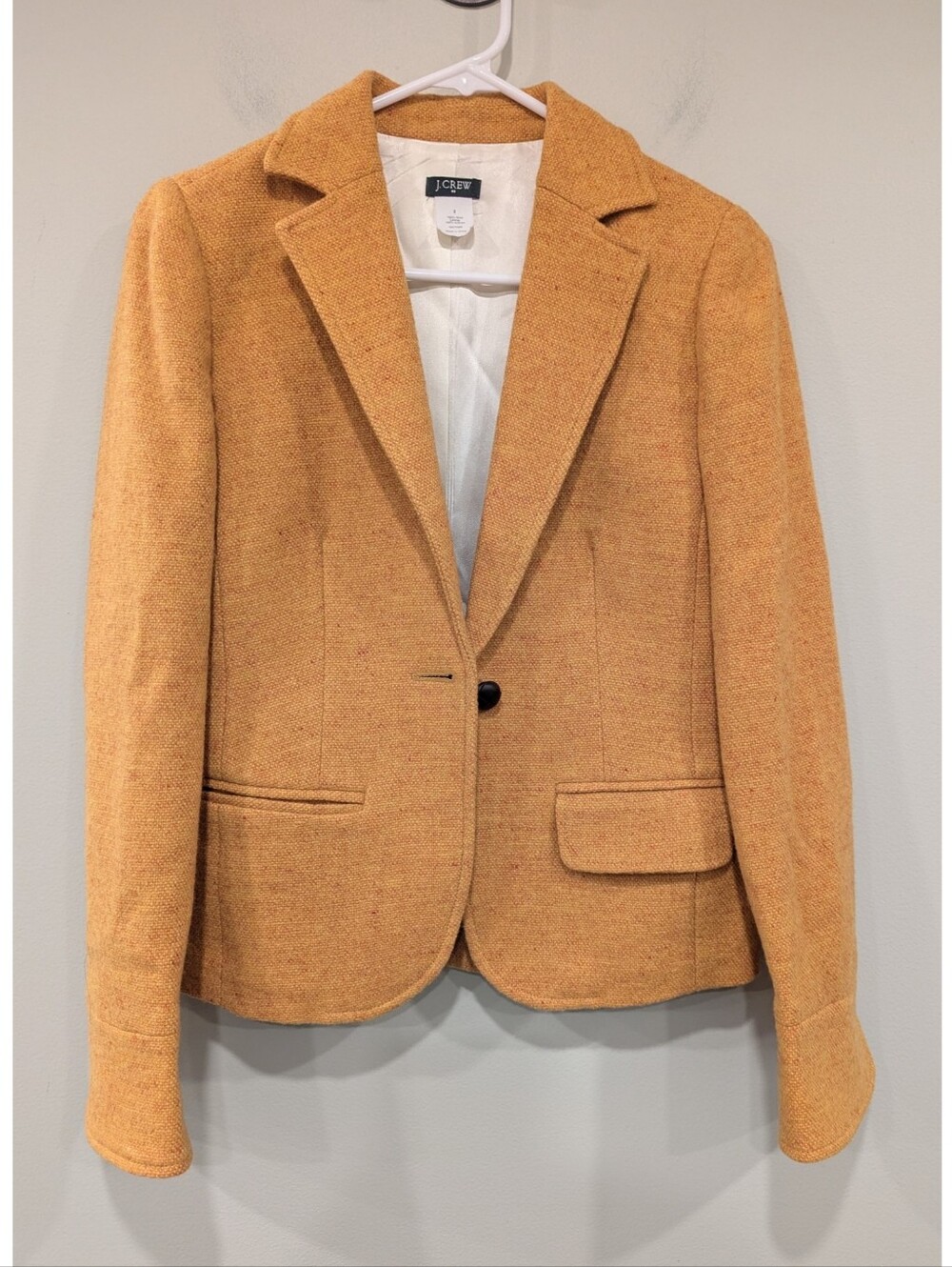 J. Crew 100% Wool Tweed Mustard Yellow One Button Blazer Size 2